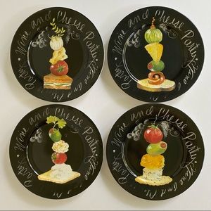 4 American Atelier Plates Hors Doeuvres 6 1/4"  Set Of 4 Ceramic Black Food EUC